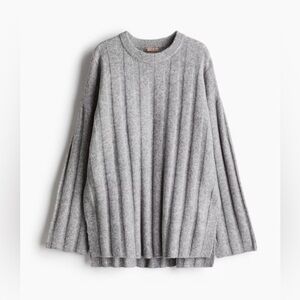 H&M Women’s Wool Blend Ribbed Mock Neck Sweater Gray Size XXL Oversized Cozy